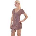 Mocha Mousse Hex Code #a47864 Short Sleeve Asymmetric Mini Dress