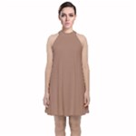 Mocha Mousse Hex Code #a47864 Velvet Halter Neckline Dress 