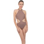 Mocha Mousse Hex Code #a47864 Halter Side Cut Swimsuit