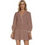 Mocha Mousse Hex Code #a47864 V-Neck Placket Mini Dress