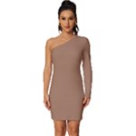 Mocha Mousse Hex Code #a47864 Long Sleeve One Shoulder Mini Dress