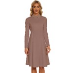 Mocha Mousse Hex Code #a47864 Long Sleeve Shirt Collar A-Line Dress