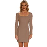Mocha Mousse Hex Code #a47864 Long Sleeve Square Neck Bodycon Velvet Dress