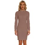 Mocha Mousse Hex Code #a47864 Long Sleeve Shirt Collar Bodycon Dress