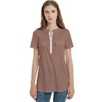 Mocha Mousse Hex Code #a47864 Women s Zip Front V-Neck Short Sleeve Casual Top Pocket Shirt