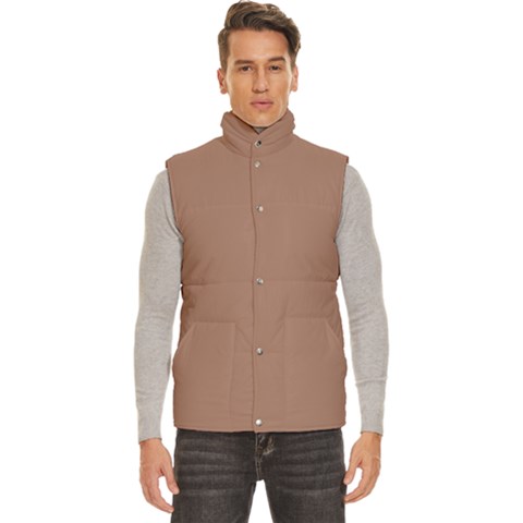 Mocha Mousse Hex Code #a47864 Men s High Neck Button Up Puffer Vest from ArtsNow.com