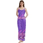 Colorful Labstract Wallpaper Theme Spaghetti Top Long Pants Satin Pajamas Set