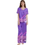 Colorful Labstract Wallpaper Theme Short Sleeve Satin Pajamas Set With Pockets