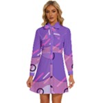 Colorful Labstract Wallpaper Theme Women s Long Sleeve Bow Deco Button Up Dress