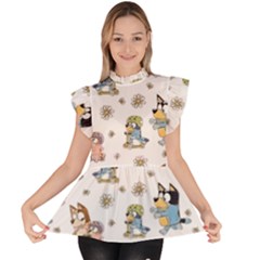 Ruffle Collar Short Sleeve Chiffon Top 