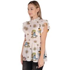 Ruffle Collar Short Sleeve Chiffon Top 