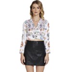 Bluey, Bluey merch, Bluey pattern, Bluey Bluey, bingo, Bluey design, bluey dog Long Sleeve Tie Back Satin Wrap Top Bluey, Bluey merch, Bluey pattern, Bluey Bluey, bingo, Bluey design, bluey dog Long Sleeve Tie Back Satin Wrap Top