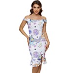 Bluey, Bluey merch, Bluey pattern, Bluey Bluey, bingo, Bluey design, bluey dog Off Shoulder Ruffle Split Hem Bodycon Dress Bluey, Bluey merch, Bluey pattern, Bluey Bluey, bingo, Bluey design, bluey dog Off Shoulder Ruffle Split Hem Bodycon Dress