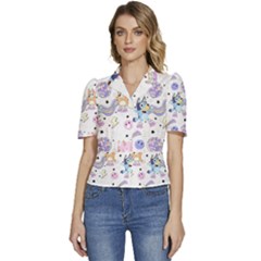 Puffed Short Sleeve Button Up Jacket 