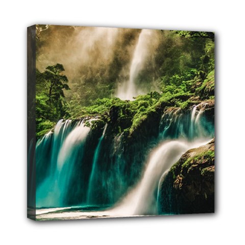 Waterfall Rocks Jungle Forest Mini Canvas 8  x 8  (Stretched) from ArtsNow.com