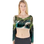 Waterfall Rocks Jungle Forest Long Sleeve Crop Top
