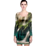 Waterfall Rocks Jungle Forest Long Sleeve Bodycon Dress