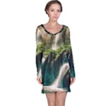 Waterfall Rocks Jungle Forest Long Sleeve Nightdress