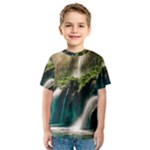 Waterfall Rocks Jungle Forest Kids  Sport Mesh T-Shirt