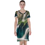 Waterfall Rocks Jungle Forest Short Sleeve Nightdress