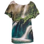 Waterfall Rocks Jungle Forest Women s Oversized T-Shirt