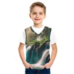 Waterfall Rocks Jungle Forest Kids  Basketball Tank Top