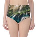 Waterfall Rocks Jungle Forest Classic High-Waist Bikini Bottoms