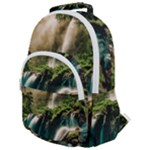 Waterfall Rocks Jungle Forest Rounded Multi Pocket Backpack