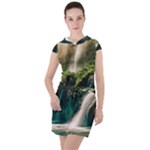 Waterfall Rocks Jungle Forest Drawstring Hooded Dress