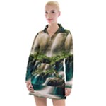 Waterfall Rocks Jungle Forest Women s Long Sleeve Casual Dress