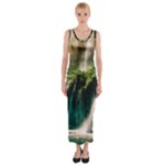 Waterfall Rocks Jungle Forest Fitted Maxi Dress