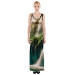 Waterfall Rocks Jungle Forest Thigh Split Maxi Dress
