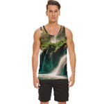 Waterfall Rocks Jungle Forest Men s Wide Collar Tank Top