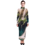 Waterfall Rocks Jungle Forest Turtleneck Maxi Dress