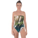 Waterfall Rocks Jungle Forest Tie Back One Piece Swimsuit
