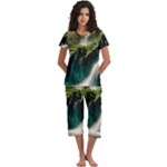 Waterfall Rocks Jungle Forest Short Sleeve 3/4 Length Pants Lounge Set