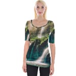 Waterfall Rocks Jungle Forest Wide Neckline T-Shirt