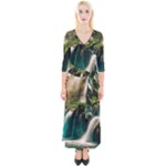 Waterfall Rocks Jungle Forest Quarter Sleeve Wrap Maxi Dress