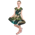 Waterfall Rocks Jungle Forest Kids  Short Sleeve Dress