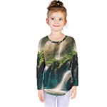 Waterfall Rocks Jungle Forest Kids  Long Sleeve T-Shirt