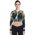 Waterfall Rocks Jungle Forest Long Sleeve Zip Up Bomber Jacket