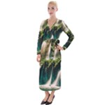 Waterfall Rocks Jungle Forest Velvet Maxi Wrap Dress