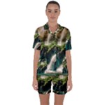 Waterfall Rocks Jungle Forest Satin Short Sleeve Pajamas Set