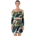 Waterfall Rocks Jungle Forest Off Shoulder Top with Skirt Set