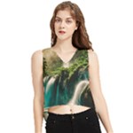 Waterfall Rocks Jungle Forest V-Neck Cropped Tank Top