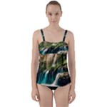 Waterfall Rocks Jungle Forest Twist Front Tankini Set