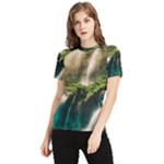 Waterfall Rocks Jungle Forest Women s Short Sleeve Rash Guard