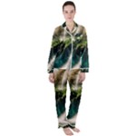 Waterfall Rocks Jungle Forest Women s Long Sleeve Satin Pajamas Set