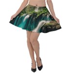 Waterfall Rocks Jungle Forest Velvet Skater Skirt