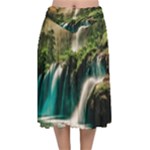 Waterfall Rocks Jungle Forest Velvet Flared Midi Skirt